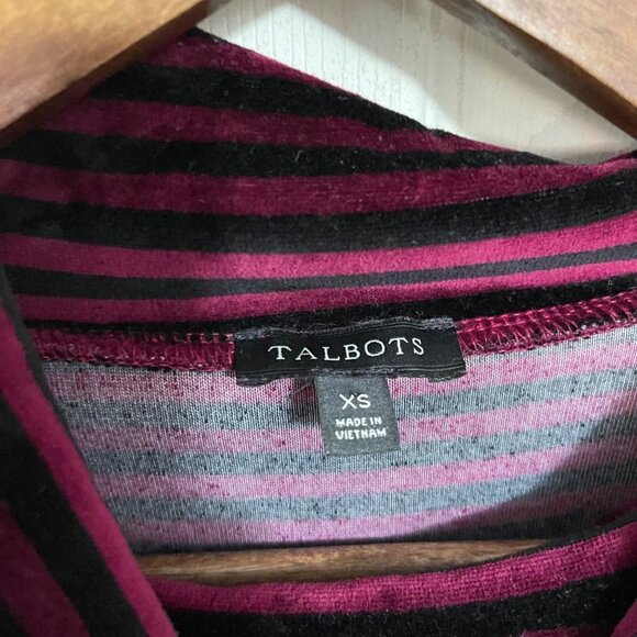 Talbots Women's Burgundy Stripe Velvet Long Sleeve Cowl-Neck Blouse Size XS - Picture 4 of 7